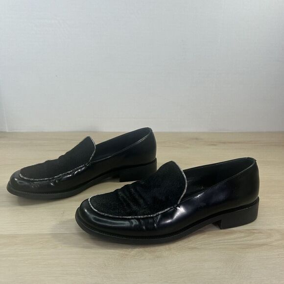 Ann Taylor Black Leather Cowhide Slip On Shoes Wms 7M Block Heel Classic Loafers - Picture 16 of 16